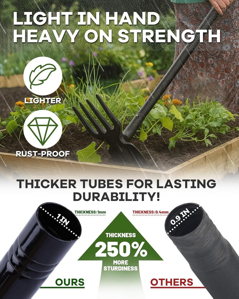 HIPULX 5-in-1 Garden Hoe - Adjustable 37" to 50" Handle, 5 Tool Heads, Heavy-Duty Weeding, Cultivating, and Raking Tool for Gardening, Camping, and Outdoor Use - Image 4